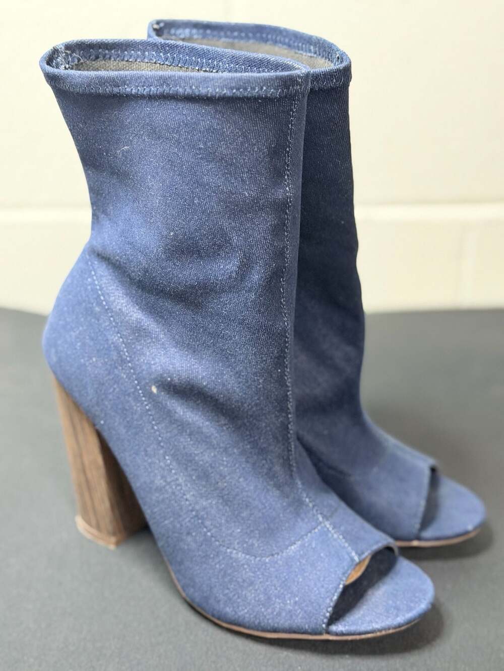 Noni Denim Peep Toe Sock Booties Size 8